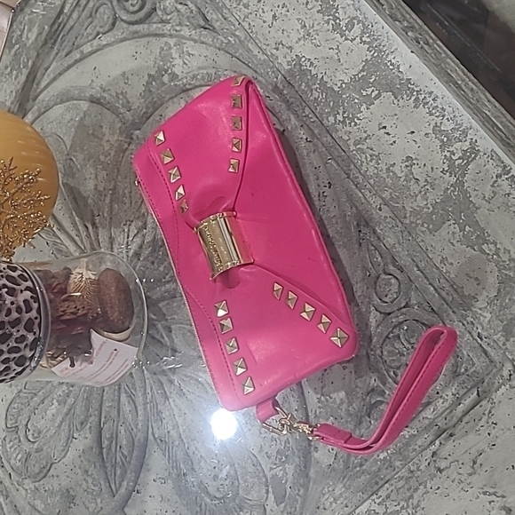 Betsey Johnson Handbags - BETSEY JOHNSON PINK STUDDED CLUTCH